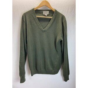 Dartmoor Men’s Large 100% Cashmere Army Green V-neck Pullover Sweater preppy